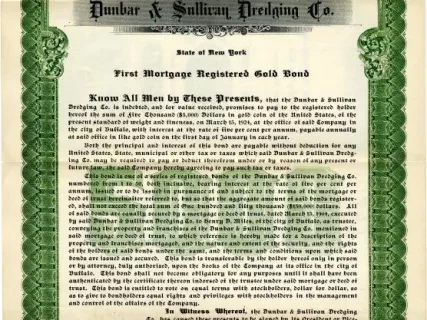 Bond - Dunbar & Sullivan Dredging Co.
First Mortgage Registered Gold Bond