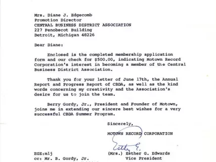 Letter - Motown Record Corporation