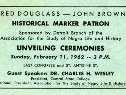 Card, Admittance - Fred. Douglass - John Brown,
Unveiling Ceremonies