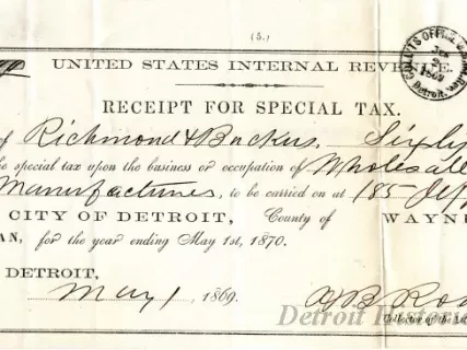 Receipt - United States Internal Revenue
Receipt for Special Tax