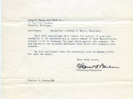 Letter - Luce Manufacturing Company