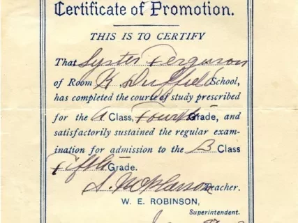 Certificate, Achievement - Detroit Public Schools
Primary Grades
Certificate of Promotion