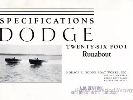 Brochure - Specifications
Dodge Twenty-Six Foot Runabout