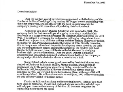 Letter - Dunbar & Sullivan Dredging Co.