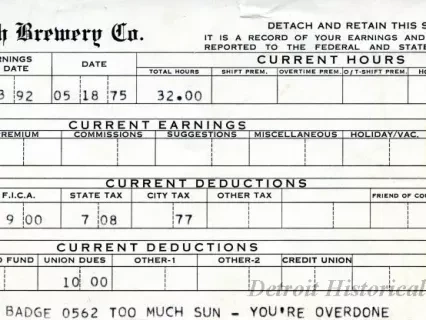 Stub, Paycheck - The Stroh Brewery Company