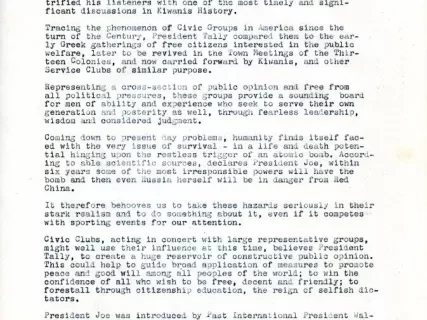 Release, News - President "Joe" Electrifies Kiwanians in Detroit