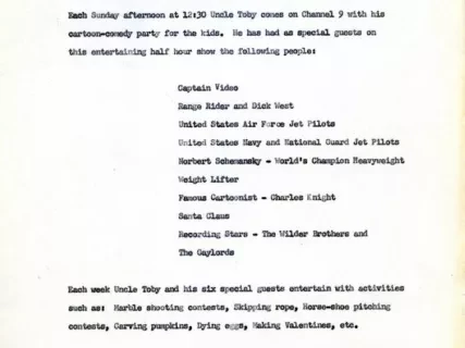 Advertisement - Uncle Toby's Cartoon-Comedy Party