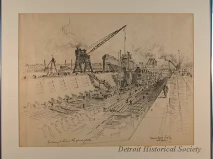 Sketch - Building a Ship in the Graving Dock