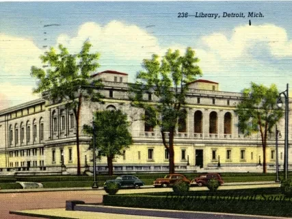 Postcard - 236 - Library, Detroit, Mich.