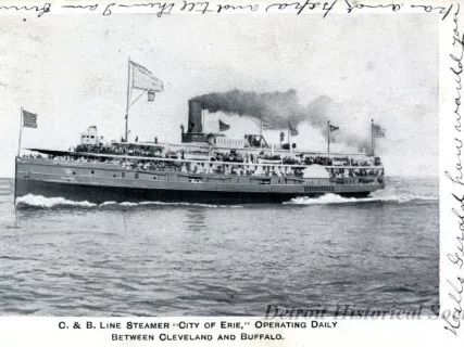Postcard - C&B Line Steamer "City of Erie," Operating Daily 
Between Cleveland and Buffalo