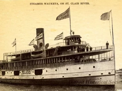 Postcard - Steamer Wauketa, on St. Clair River