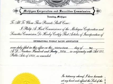 Certificate - The State of Michigan
Michigan Corporation and Securities Commission