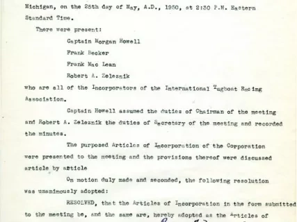 Minutes - Minutes of the First Meeting of the Incorporators 
of the International Tugboat Racing Association