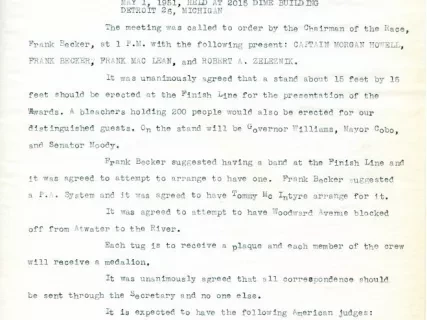 Minutes - Minutes of the Meeting Held on Tuesday, May 1, 1951, at 2015 Dime Building, Detroit 26, Michigan