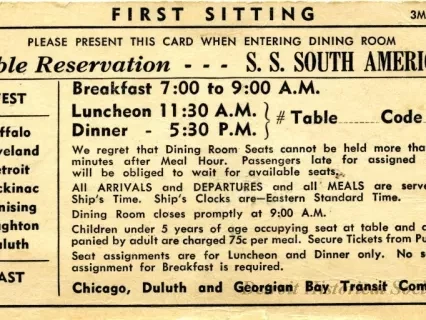 Card, Meal - First Sitting