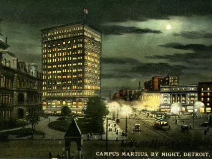 Postcard - Campus Martius by Night, Detroit, Mich.