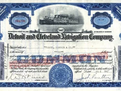 Certificate, Stock - Detroit and Cleveland Navigation Company