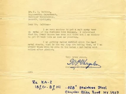 Letter - Chrysler Corporation