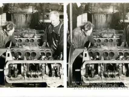 Stereograph - Hudson Super-Six Cylinders Are Mounted In A Horizontal Position, Hudson Motor Car Co, Detroit, USA
