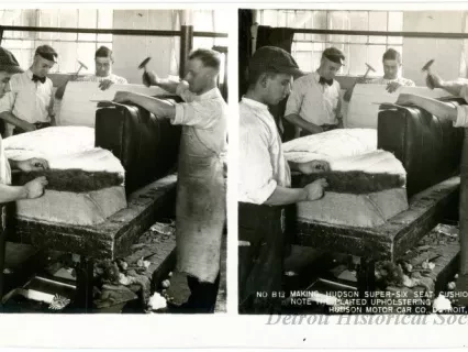 Stereograph - Making Hudson Super-Six Seat Cushions - Note The Plaited Upholstering, Hudson Motor Car Co, Detroit, USA
