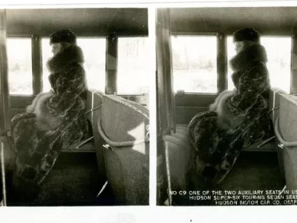 Stereograph - One Of The Two Auxiliary Seats In Use - The Hudson Super-Six Touring Sedan Seats Seven, Hudson Motor Car Co, Detroit, USA