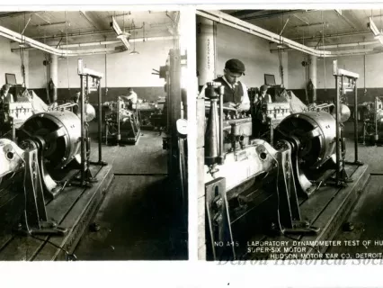 Stereograph - Laboratory Dynamometer Test Of Hudson Super-Six Motor, Hudson Motor Car Co, Detroit, USA