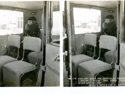 Stereograph - Auxiliary Seats Are Especially Designed For Comfort - These Two Seats "Disappear" When Not Wanted, Hudson Motor Car Co, Detroit, USA