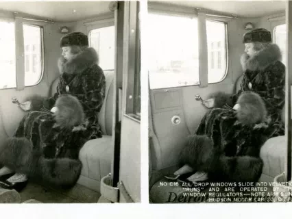 Stereograph - All Drop Windows Slide Into Velvet-Covered "Runs" and Are Operated By "Perfect" Window Regulators - Note Arm Sling, Hudson Motor Car Co, Detroit, USA