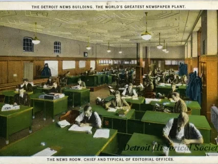 Postcard - The Detroit News Building, The World's Greatest Newspaper Plant
The News Room, Chief and Typical of the Editorial Offices