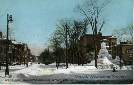 Postcard - Winter Scene, Washington Boulevard, Detroit, Mich.