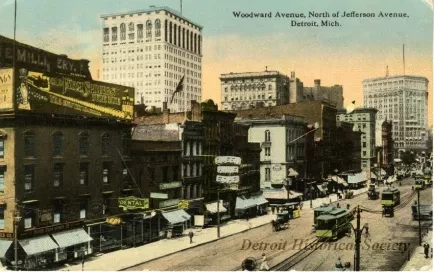 Postcard - Woodward Avenue, North of Jefferson Avenue, Detroit, Mich.