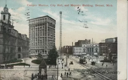 Postcard - Campus Martius, City Hall, and Majestic Building, Detroit, Mich.