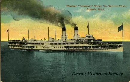 Postcard - Steamer "Tashmoo" Going Up Detroit RIver, Detroit, Mich.