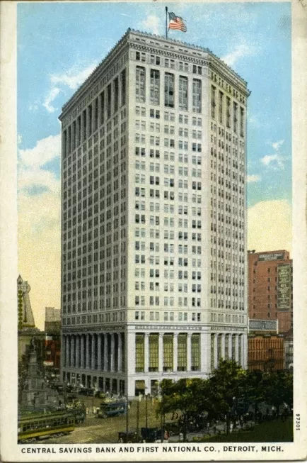 Postcard - Central Savings Bank and First National Co., Detroit, Mich.
