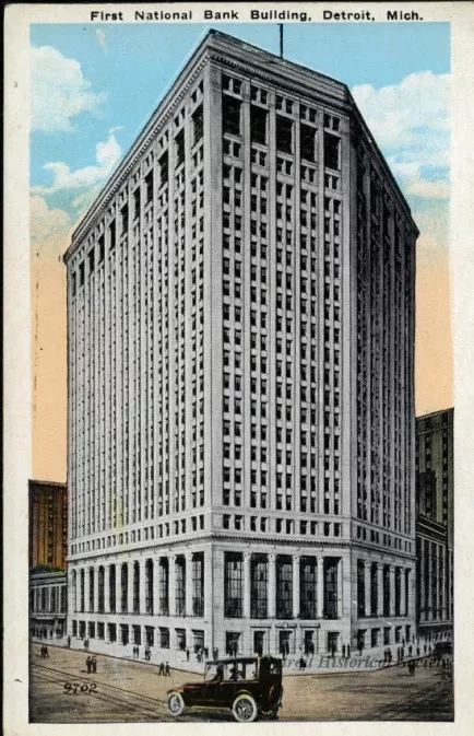 Postcard - First National Bank Building. Detroit, Mich.