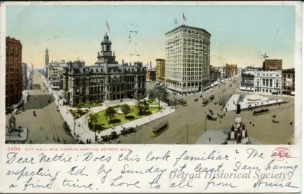 Postcard - City Hall and Campus Martius, Detroit, Mich.
