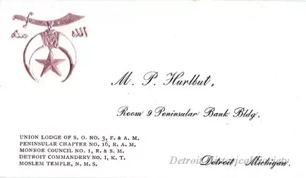 Card, Business - M. P. Hurlbut