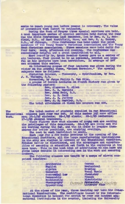 Letter - A Retrospect - Detroit Young Men's Christian Association