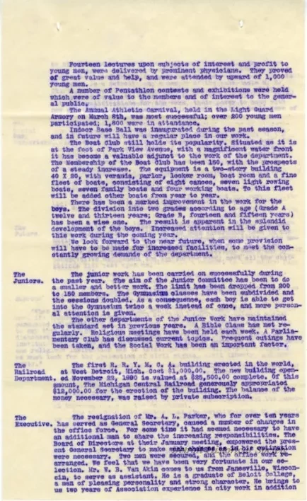 Letter - A Retrospect - Detroit Young Men's Christian Association
