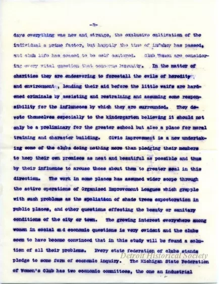 Letter - The Growth of the Woman's [Women's] Club Movement