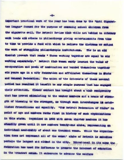 Letter - The Growth of the Woman's [Women's] Club Movement