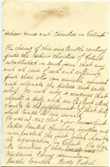 Letter - Hebrew Homes and Charities in Detroit