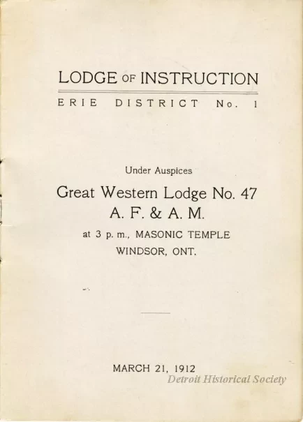 Program - Great Western Lodge No. 47 A.F. & A.M., Lodge of Instruction 1912