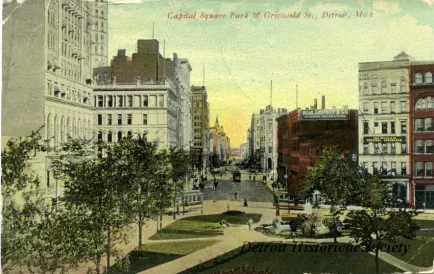 Postcard - Capital Square Park & Griswold St., Detroit, Mich.