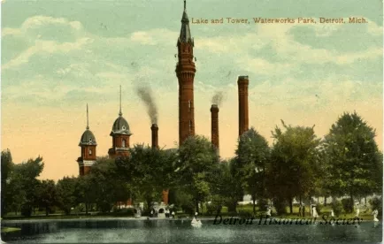 Postcard - Lake and Tower, Waterworks Park, Detroit, Mich. - Lake and Tower, Waterworks Park, Detroit, Mich.
