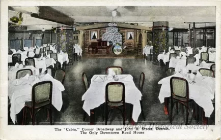 Postcard - The 'Cabin," Corner Broadway and John R. Street, Detroit. The Only Downtown Road House