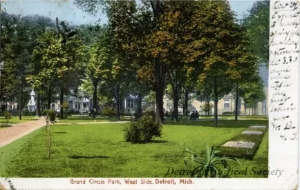 Postcard - Grand Circus Park, West Side. Detroit, Mich.