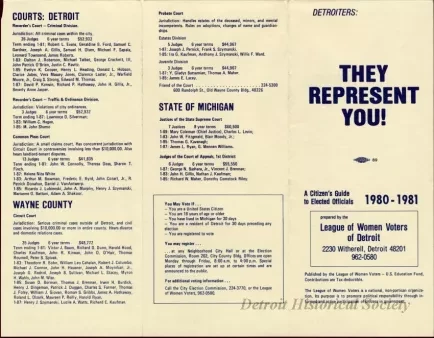 Brochure - Detroiters: They Represent You!  A Citizen's Guide to Elected Officials, 1980-1981