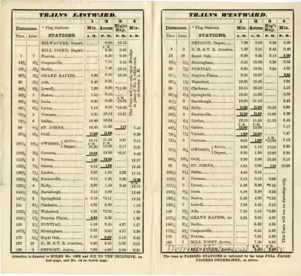 Schedule - Detroit and Milwaukee Railway, No. 22, Private Time Table of Passenger and Freight Trains; And Special Instructions for the Exclusive Use of Conductors, Enginemen, &c. to take effect on Monday, October 11, 1858.