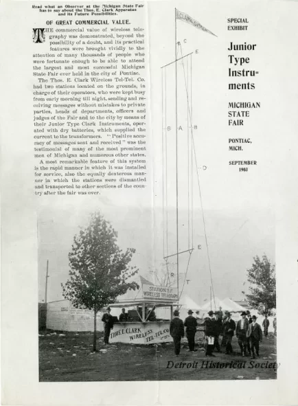 Handbill - Read what an observer at the Michigan State Fair has to say about the Thos. E. Clark. Apparatus and its Future Possibilities